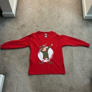 Kids Christmas Elf dabbing T shirt red long sleeve EUC size XS 100% cotton